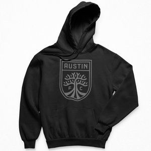 NEW Austin FC Crest Tonal Big Logo Fleece Pullover Hoodie BLACKOUT